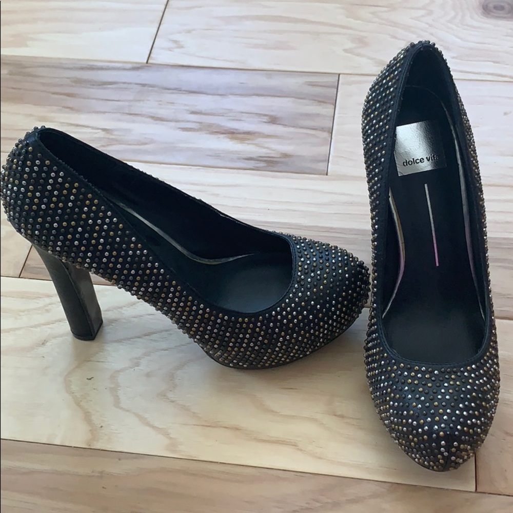 Dolce Vita black heels with silver & gold studs